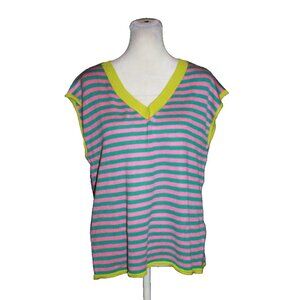 Saukole Woman’s Top Sweater Vest Size Medium Pink Stripe Sleeveless NEW